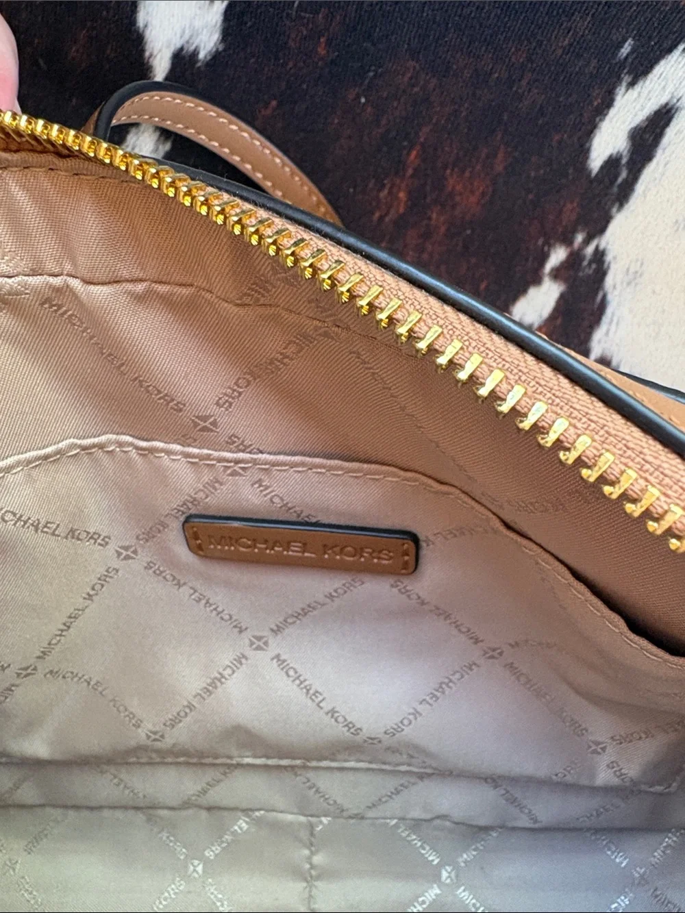 Michael Kors Brown Crossbody Bag with Multicolor Airplane Motif